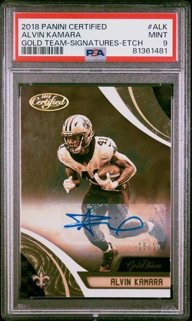 2018 Panini Certified Gold Team Signatures Etch Alk Alvin Kamara #no-number card image