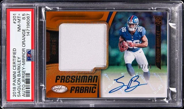 2018 Panini Certified Saquon Barkely Freshman Fabric Mirror Orange #201 card image