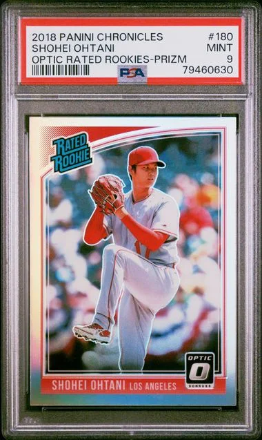 2018 Panini Chronicles Shohei Ohtani Donruss Optic Rated Rookies Prizm #180 card image
