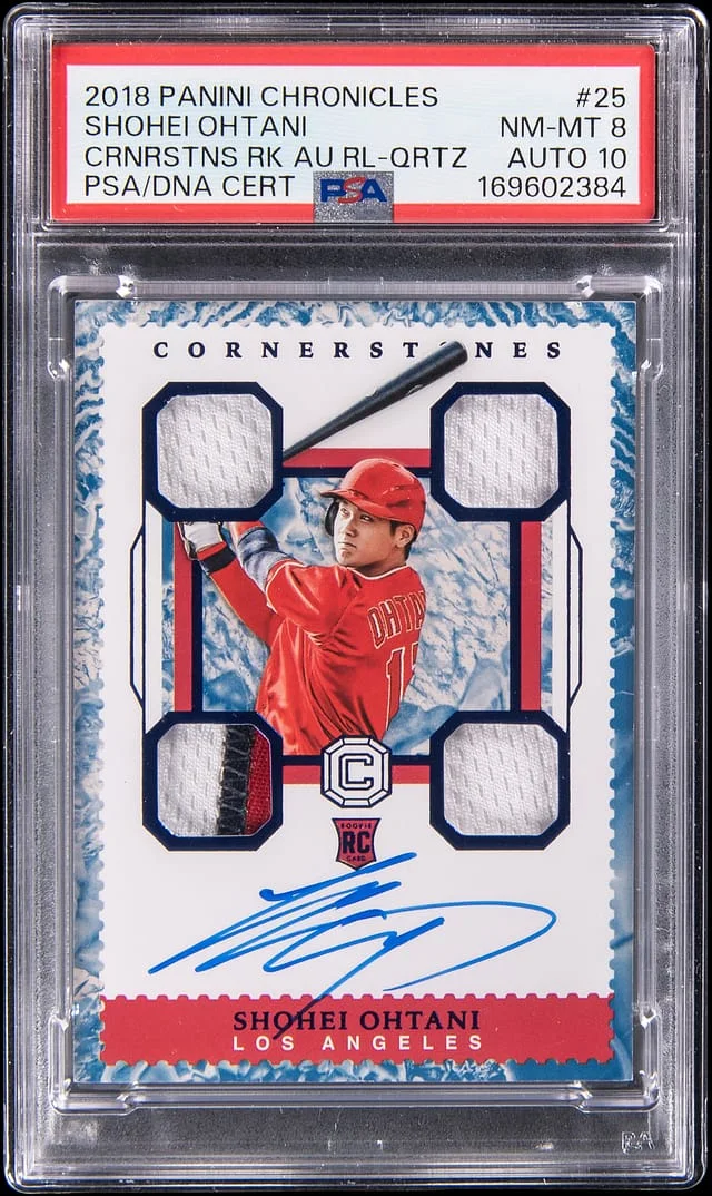 2018 Panini Chronicles Shohei Ohtani Cornerstones Autograph Relic Quartz #25 card image