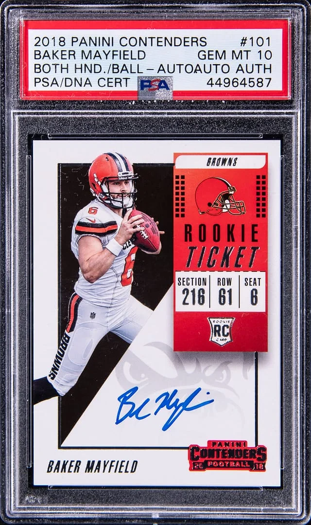 2018 Panini Contenders Baker Mayfield Ticket Autograph Cracked Ice #101 card image