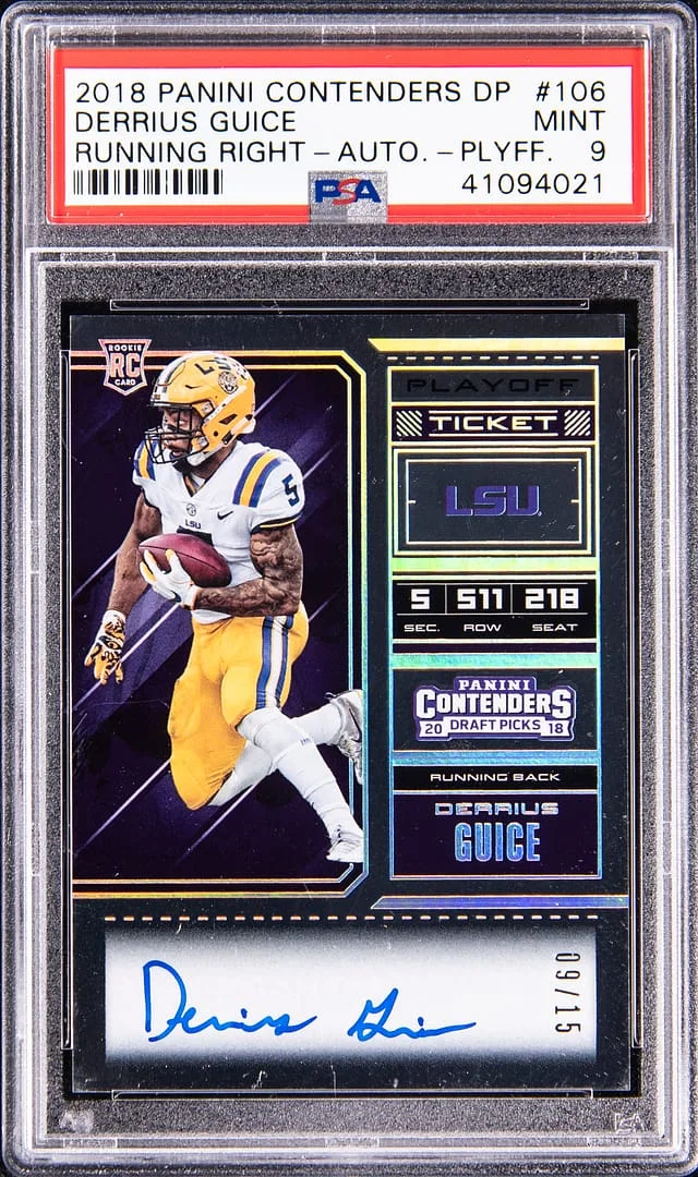 2018 Panini Contenders Derrius Guice Draftpicks Running Right Autograph Playoff #106 card image