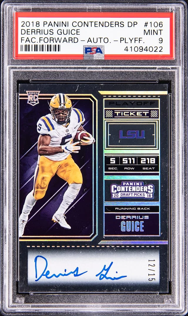 2018 Panini Contenders Derrius Guice Draftpicks Face Foward Autograph Playoff #108 card image