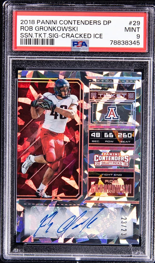 2018 Panini Contenders Draft Picks Rob Gronkowski Season Ticket Signature Cracked Ice #29 card image