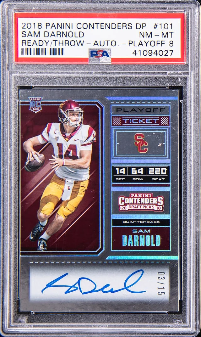 2018 Panini Contenders Draft Picks Sam Darnold Ready/Throw Autograph Playoff #101 card image