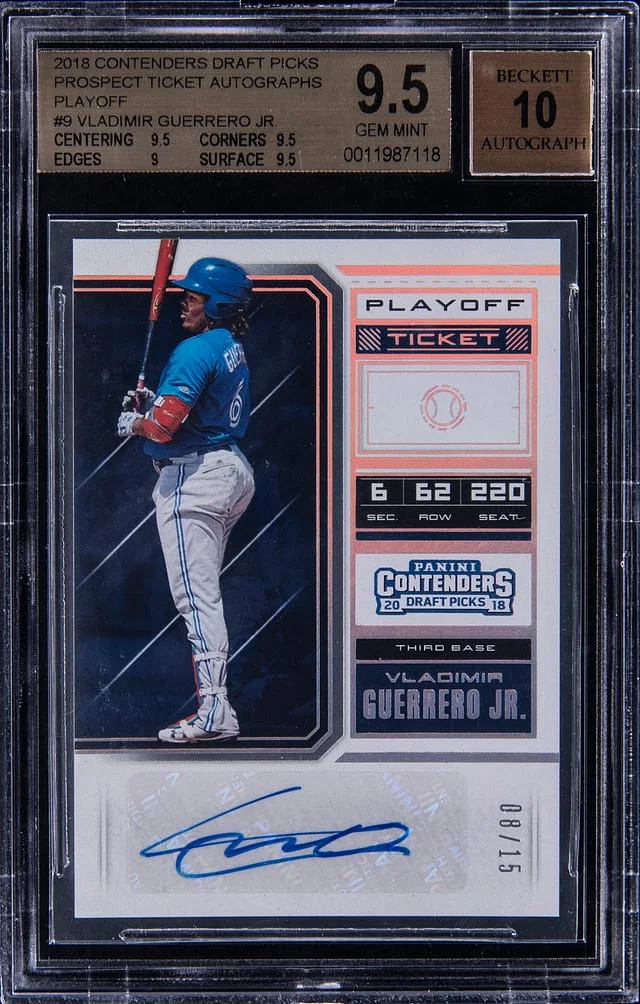 2018 Panini Contenders Draft Picks Vladimir Guerrero Jr. Prospect Ticket Autographs Playoff #9 card image