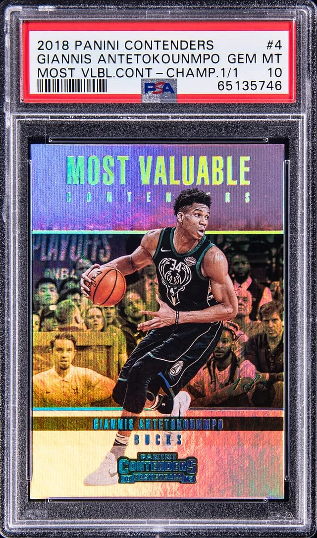 2018 Panini Contenders Giannis Antetokounmpo Most Valuable Contenders Championship 1/1 #4 card image
