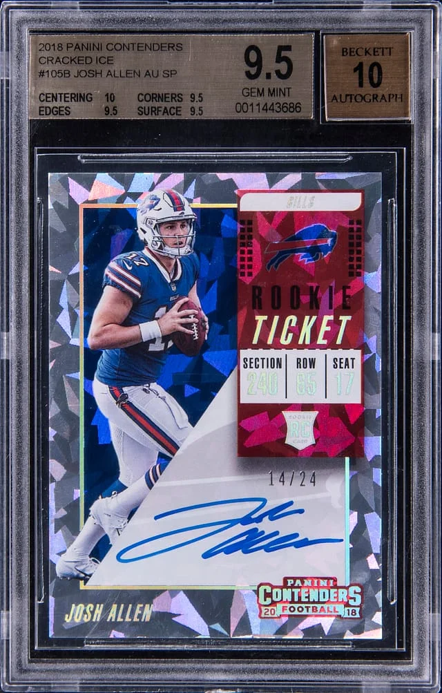 2018 Panini Contenders Josh Allen, Facing Right Ticket Autograph Cracked Ice SP #105 card image