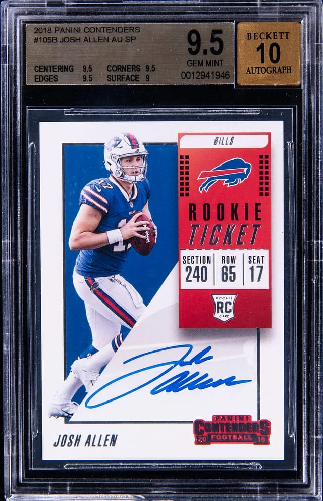 2018 Panini Contenders Josh Allen, Facing Right Ticket Autograph SP #105B card image