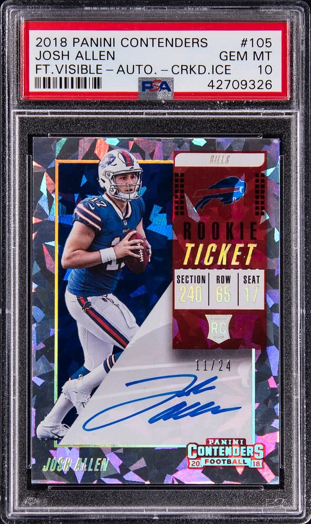 2018 Panini Contenders Josh Allen, Feet Visible Ticket Autograph Cracked Ice #105 card image