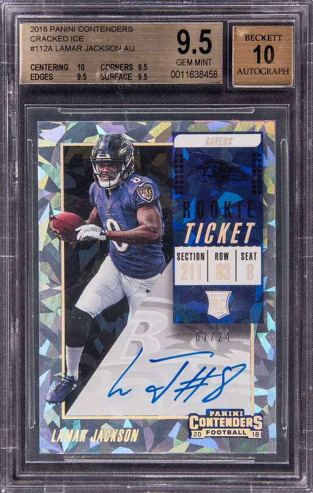 2018 Panini Contenders Lamar Jackson Ticket Autographs Cracked Ice #112A card image