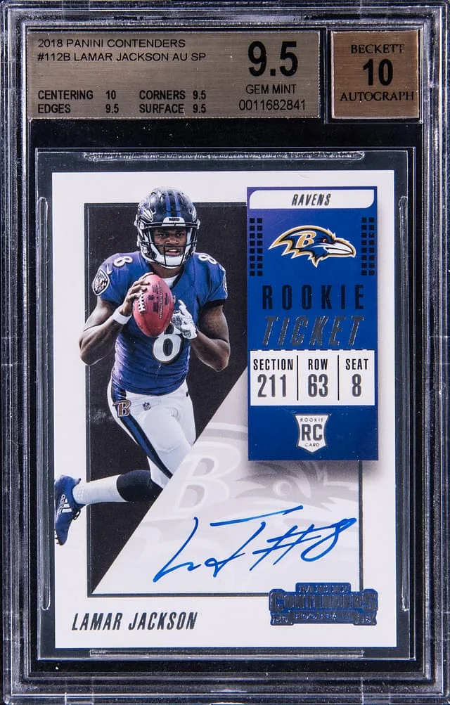 2018 Panini Contenders Lamar Jackson Ticket Autograph SP #112B card image