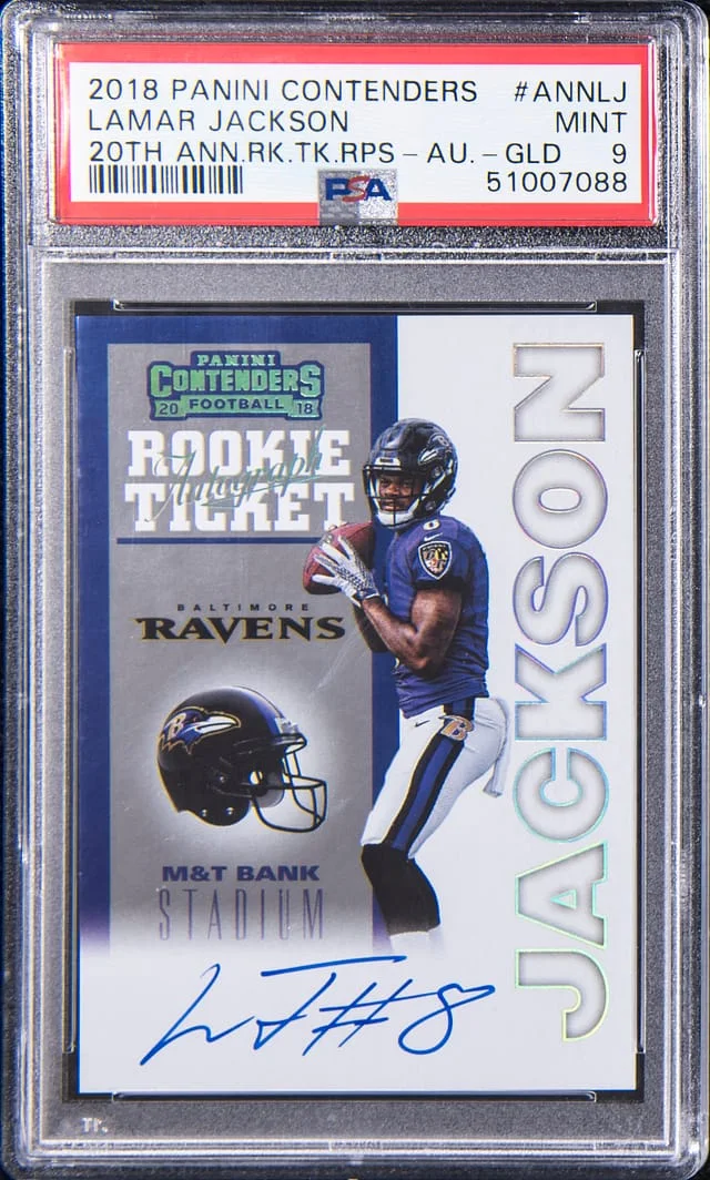 2018 Panini Contenders Lamar Jackson 20th Anniversary Ticket RPS Gold #ANN-LJ card image