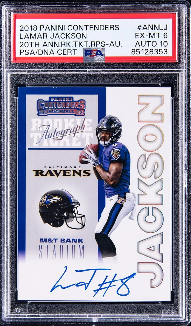 2018 Panini Contenders Lamar Jackson 20th Anniversary Ticket RPS Autograph #ANNLJ card image
