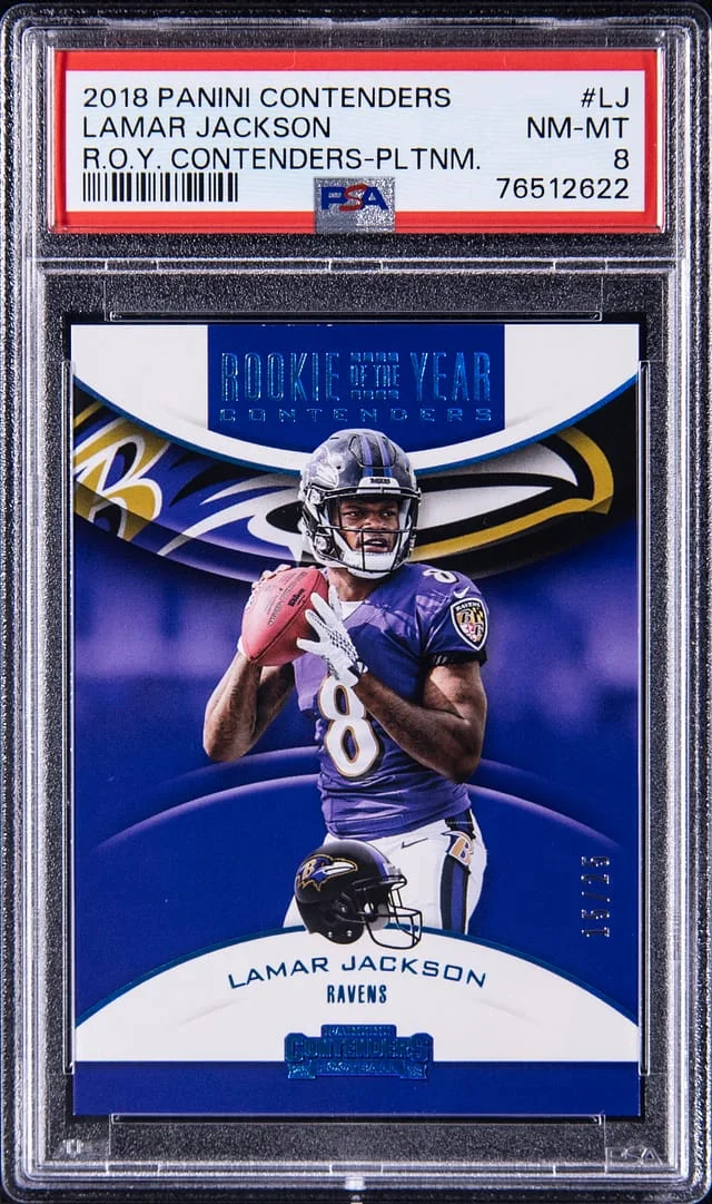 2018 Panini Contenders Lamar Jackson Of The Year Contenders Platinum #RYA-LJ card image