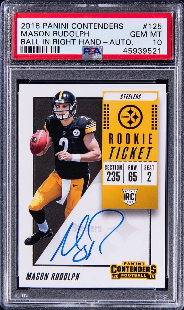 2018 Panini Contenders Mason Rudolph Both Hands On Ball-Autograph-Clear #125 card image