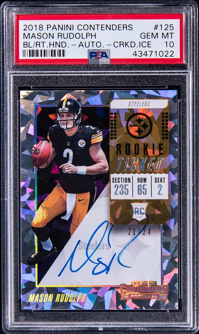 2018 Panini Contenders Mason Rudolph, Ball In Right Hand Ticket Autograph Cracked Ice #125 card image