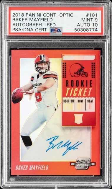 2018 Panini Contenders Optic Baker Mayfield Autograph-Red #101 card image