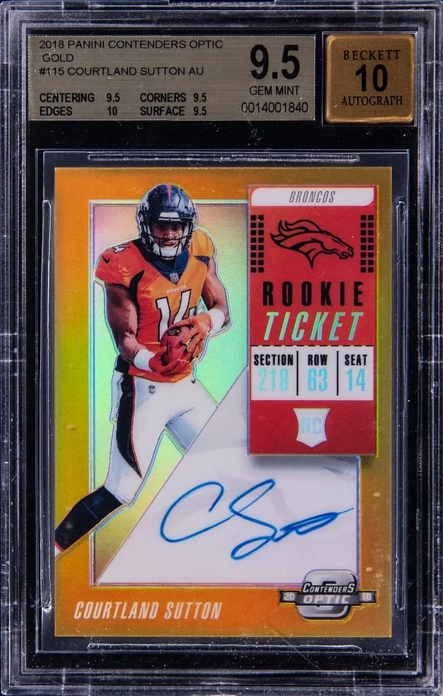 2018 Panini Contenders Optic Courtland Sutton Ticket Autograph Gold #115 card image
