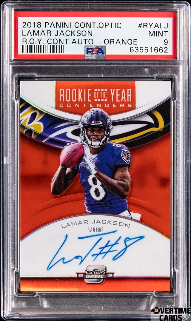 2018 Panini Contenders Optic Lamar Jackson of the Year Contenders Autograph-Orange #RYALJ card image