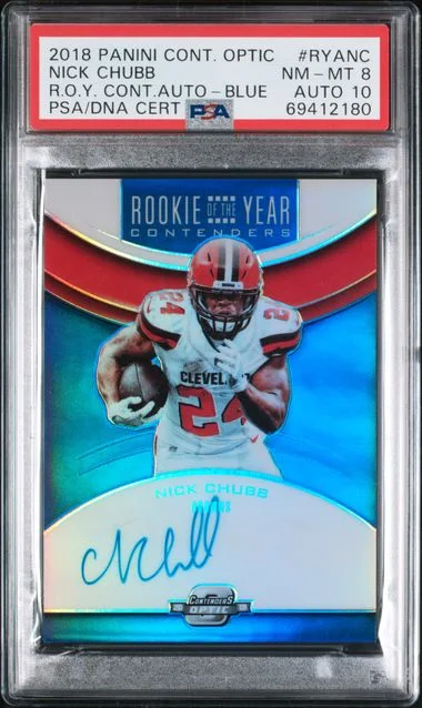 2018 Panini Contenders Optic Of The Year Contenders Autographs Blue Ryanc Nick Chubb #no-number card image