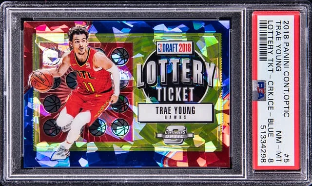 2018 Panini Contenders Optic Trae Young Lottery Ticket Cracked Ice-Blue #5 card image