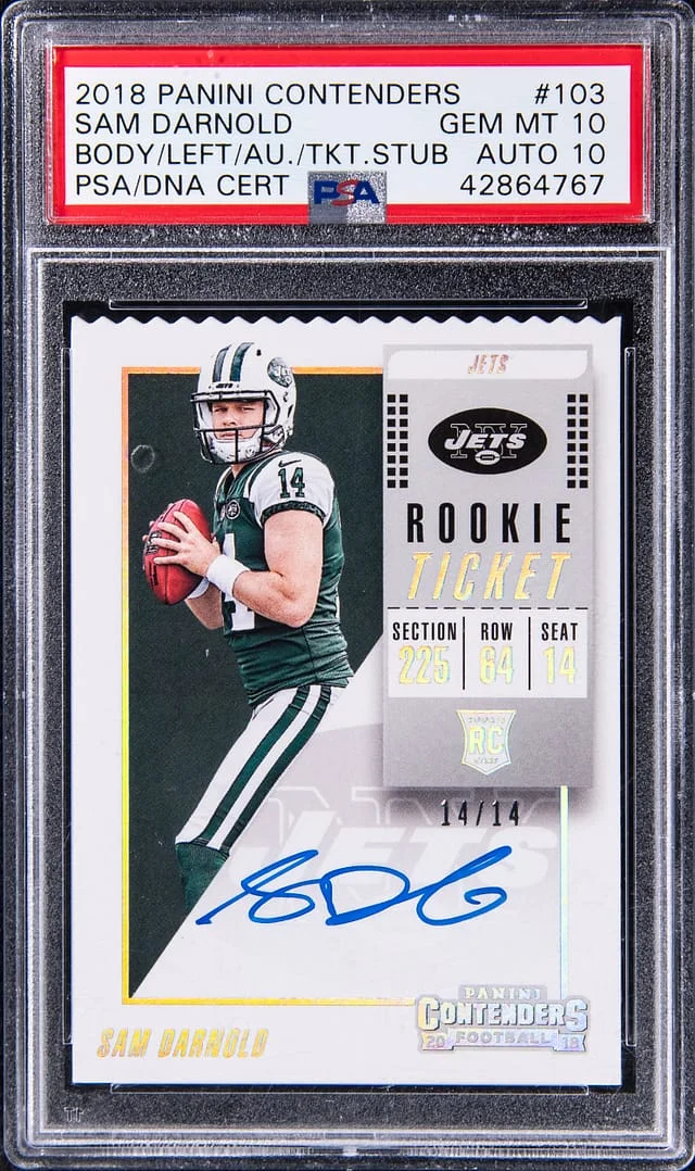 2018 Panini Contenders Sam Darnold, Body Facing Left Autograph Ticket Stub #103 card image