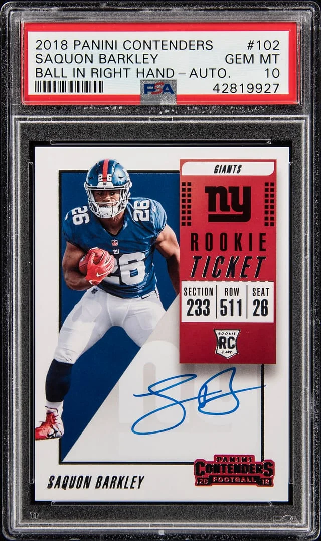 2018 Panini Contenders Saquon Barkley Super Bowl Ticket Autograph #102 card image