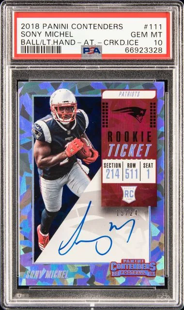 2018 Panini Contenders Sony Michel Ball In Left Hand-Autograph-Cracked Ice #111 card image