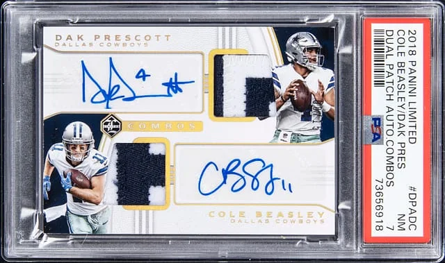 2018 Panini Dak Prescott/Cole Beasley Limited Dual Patch Autograph Combos #DPA-DC card image