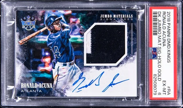 2018 Panini Diamond Kings Ronald Acuna Jumbo Material Signature Holo Gold #JMS-RA card image