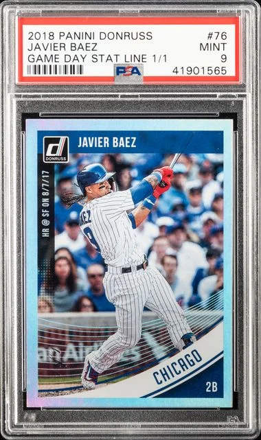 2018 Panini Donruss Javier Baez Game Day Stat Line #76 card image