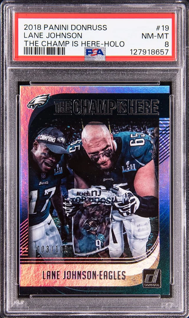 2018 Panini Donruss Lane Johnson The Champ Is Here Holo #19 card image