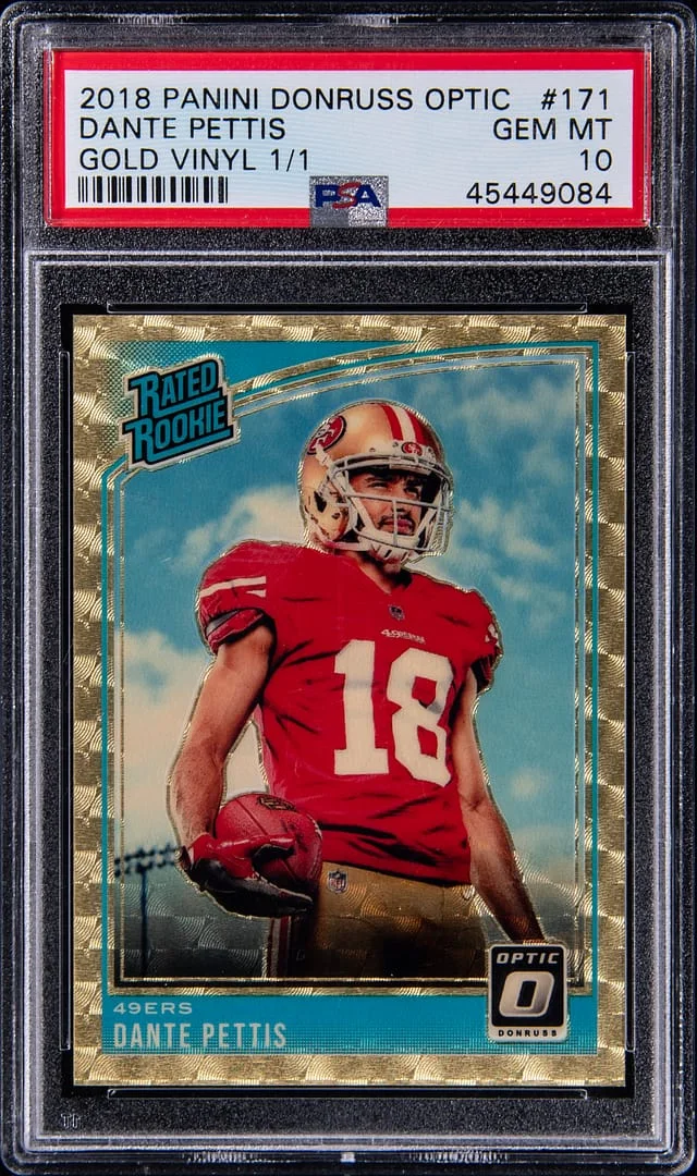 2018 Panini Donruss Optic Dante Pettis Gold Vinyl #171 card image