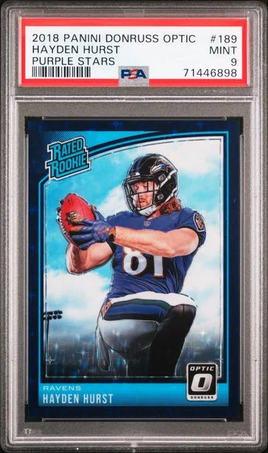 2018 Panini Donruss Optic Hayden Hurst Purple Stars #189 card image