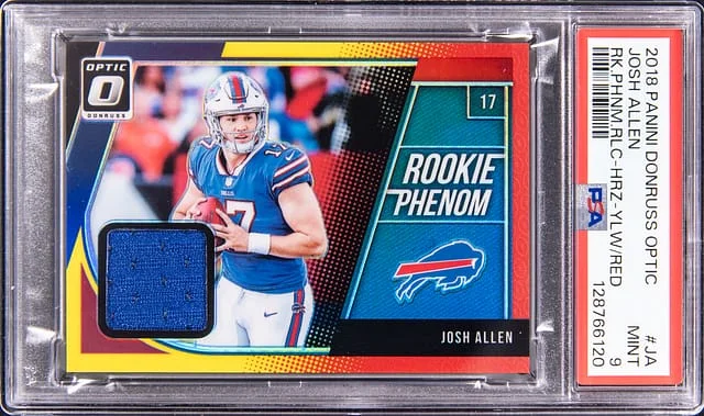 2018 Panini Donruss Optic Josh Allen Phenom Relic Horizontal Yellow/Red #RP-JA card image