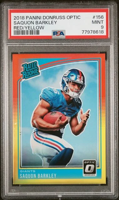2018 Panini Donruss Optic Saquon Barkley Red/Yellow #156 card image