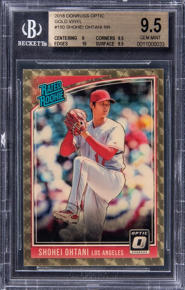 2018 Panini Donruss Optic Shohei Ohtani Rated Gold Vinyl Prizm #180 card image