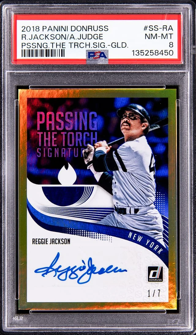 2018 Panini Donruss Reggie Jackson/Aaron Judge Passing the Torch Signatures #SS-RA card image