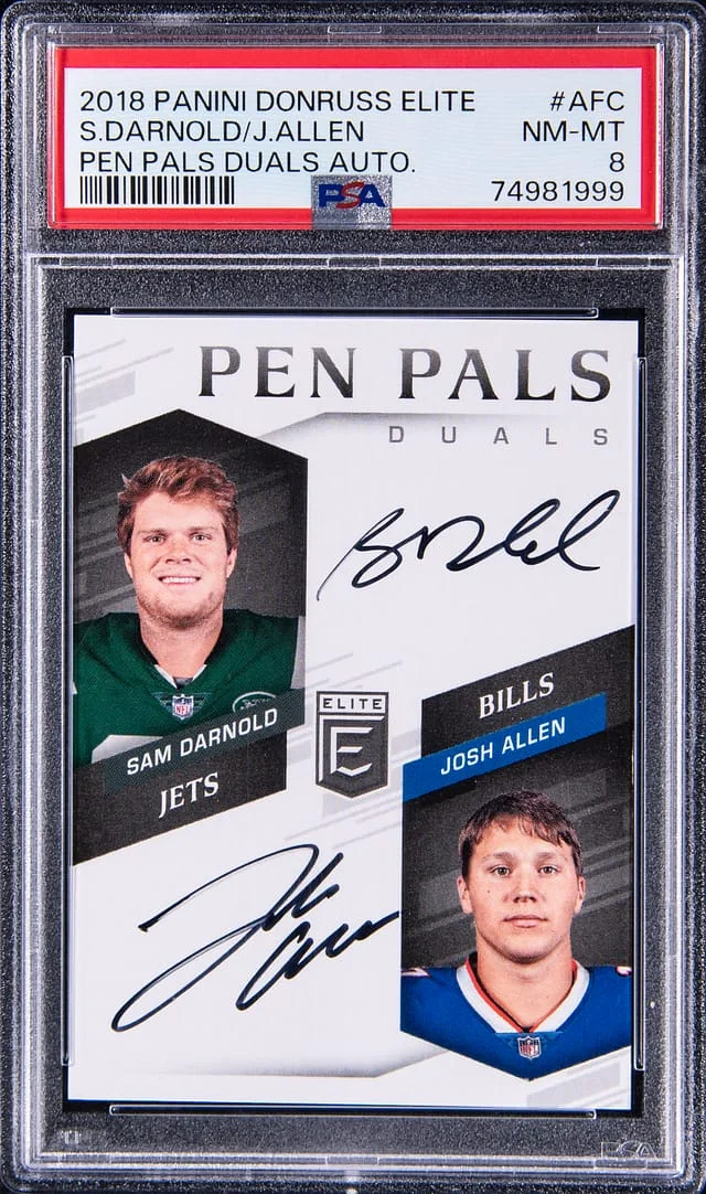 2018 Panini Donruss Sam Darnold/Josh Allen Dual Elite Pen Pals Dual Autograph #AFC card image