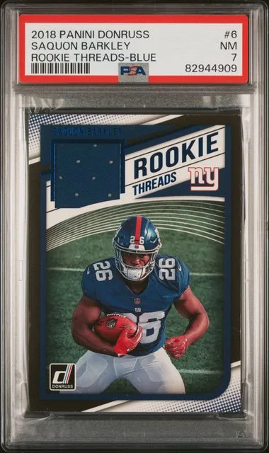 2018 Panini Donruss Saquon Barkley Threads Blue #6 card image