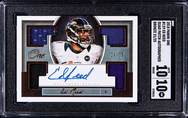 2018 Panini Ed Reed One Quad Patch Autograph Bronze #119 card image