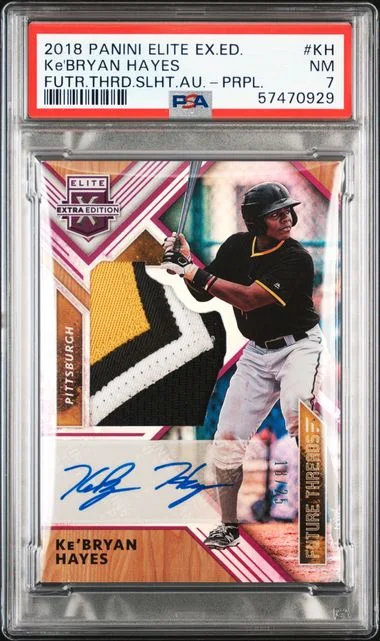 2018 Panini Elite Extra Edition Future Threads Silhouette Autographs Purple Kh Ke'Bryan Hayes #no-number card image