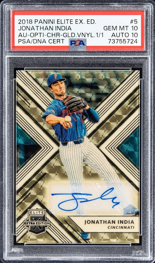 2018 Panini Elite Extra Edition Jonathan India Autograph Opti-Chrome Gold Vinyl #5 card image