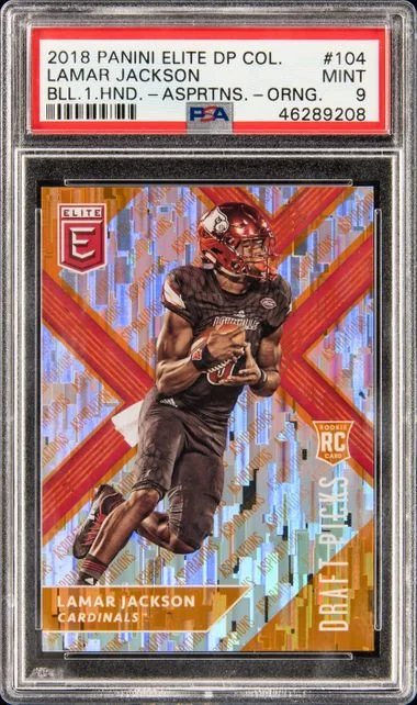 2018 Panini Elite Lamar Jackson Draft Picks Collegiate Ball In One Hand #104 card image