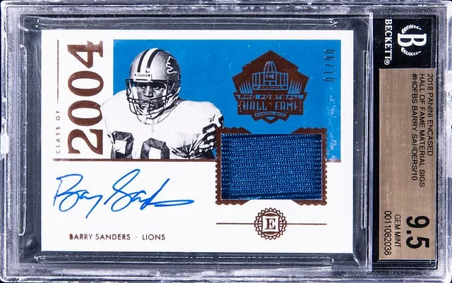 2018 Panini Encased Barry Sanders Hall of Fame Material Signatures #HOFBS card image