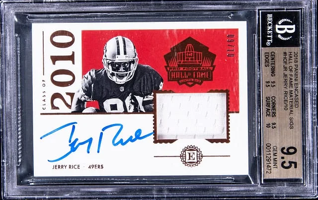 2018 Panini Encased Jerry Rice Hall of Fame Material Signatures #HOFJR card image
