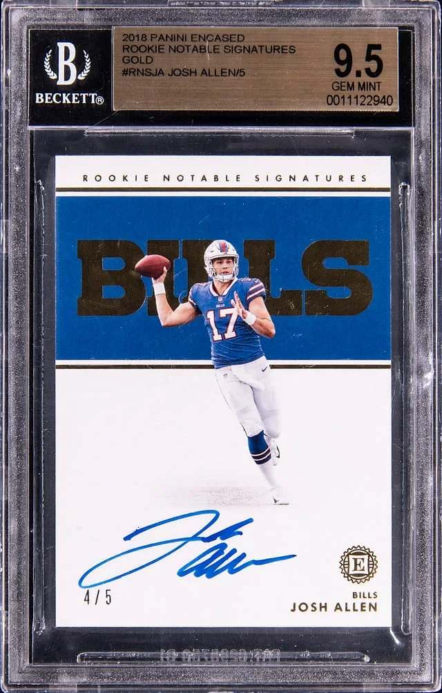 2018 Panini Encased Josh Allen Notable Signatures Gold #RNS-JA card image