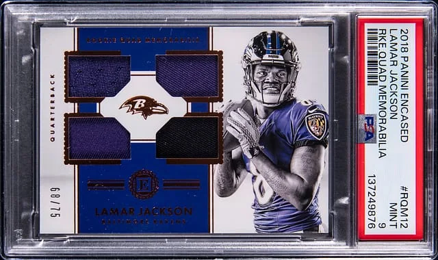 2018 Panini Encased Lamar Jackson Quad Memorabilia #RQM-12 card image