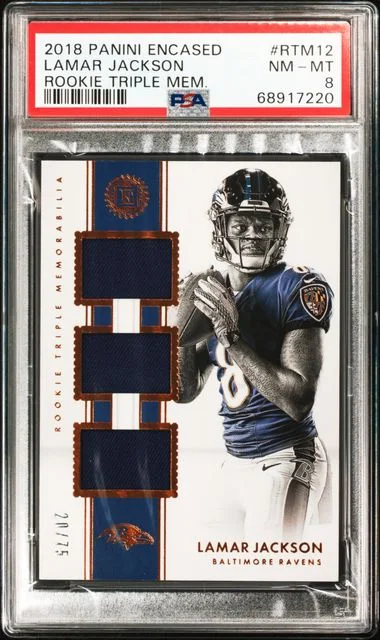 2018 Panini Encased Lamar Jackson Triple Memorabilia #RTM-12 card image